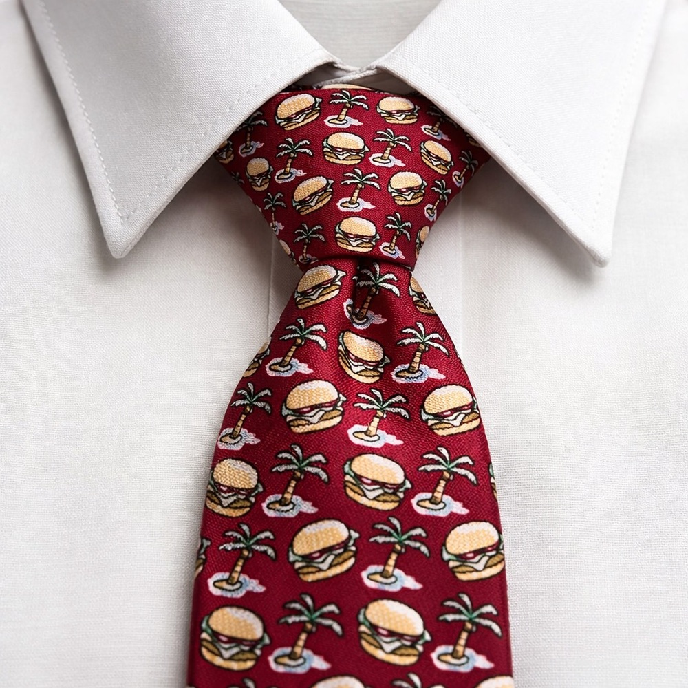 Vineyard Vines Red Tie with Burger‎ and Palm Tree Pattern